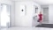 The image shows a girl in a bathroom.